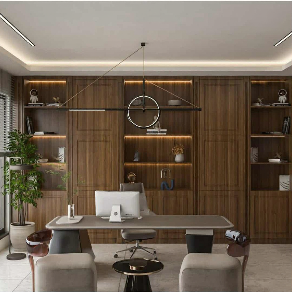 Modern home office with custom cabinetry